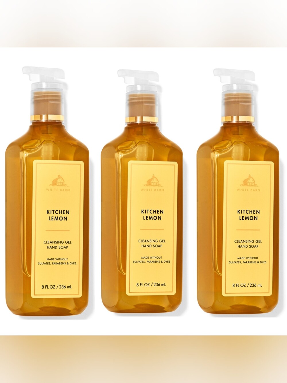 White Barn Kitchen Lemon Hand Soap Set of 3 NEW RARE